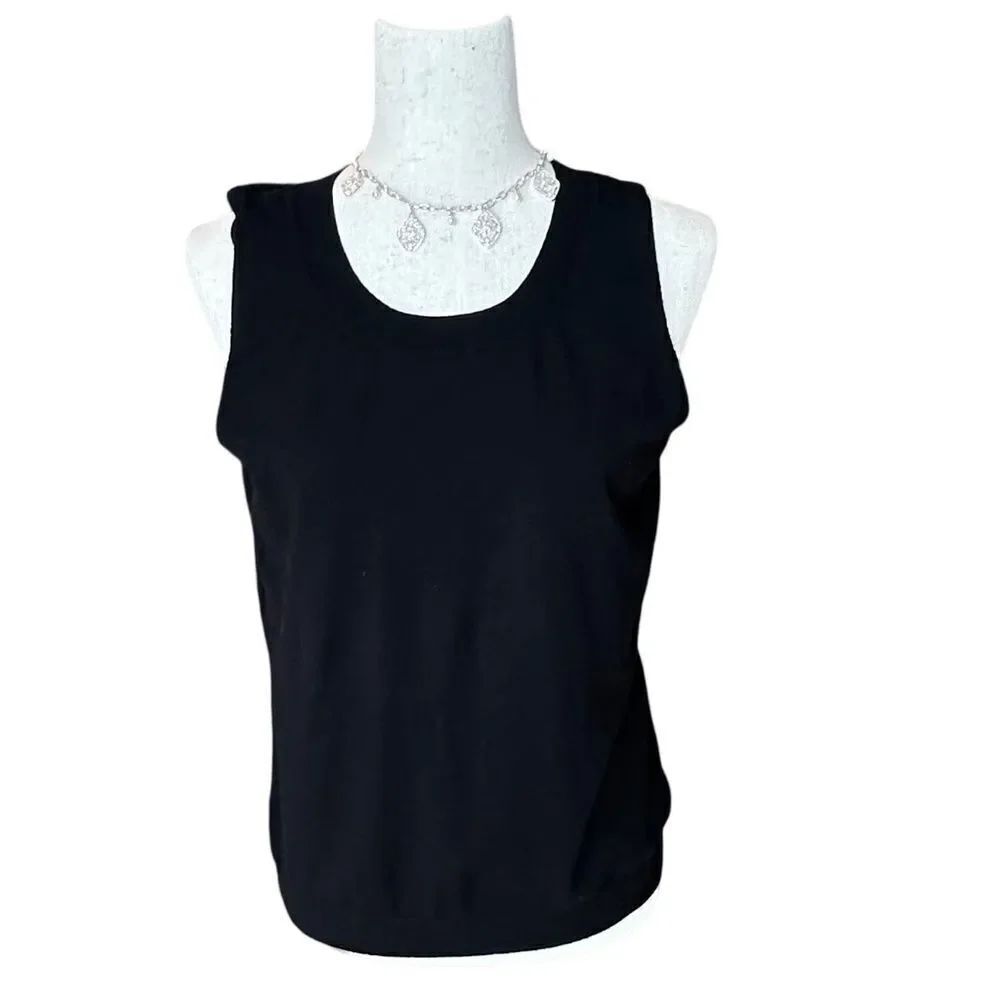 Talbots Black Sleeveless Blouse -Top - Cami -Ribbed Neck & Waistline Size Large